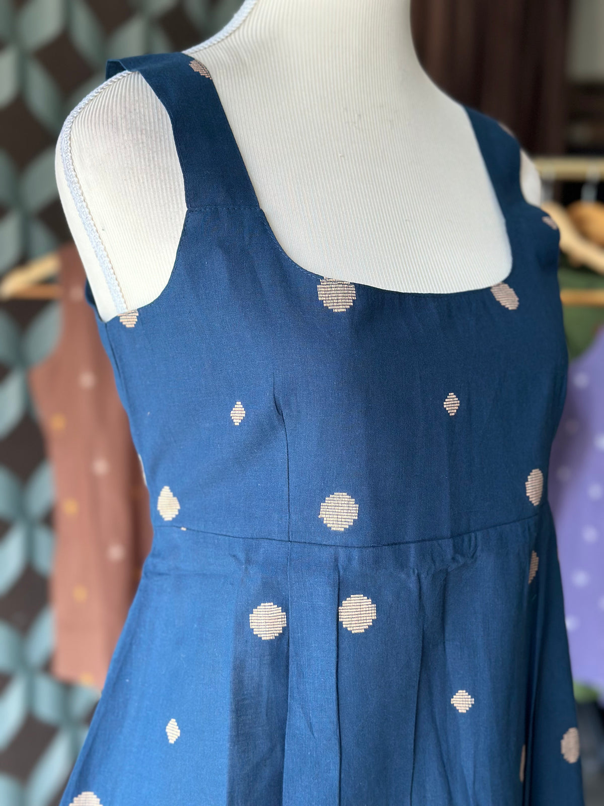 Navy Blue Handloom Cotton Short Top
