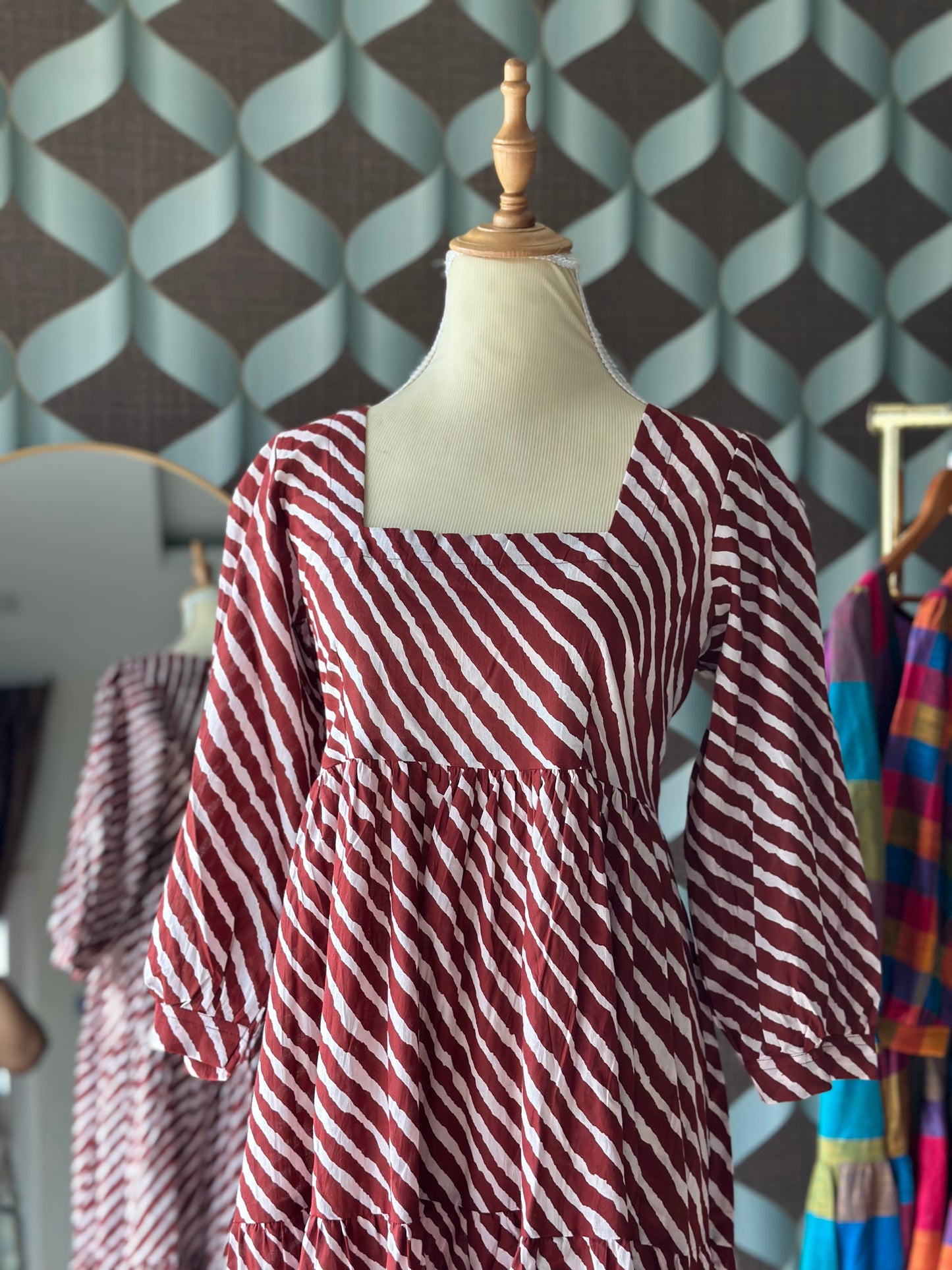Brick Red Lehariya Midi Dress
