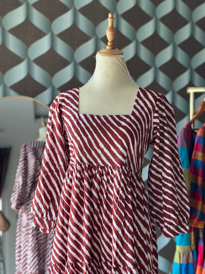 Brick Red Lehariya Midi Dress