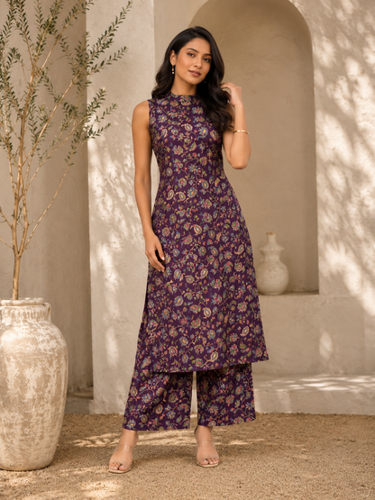 Midnight Purple Floral Halter Neck Viva Set