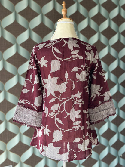Wine Purple Floral Cotton Top