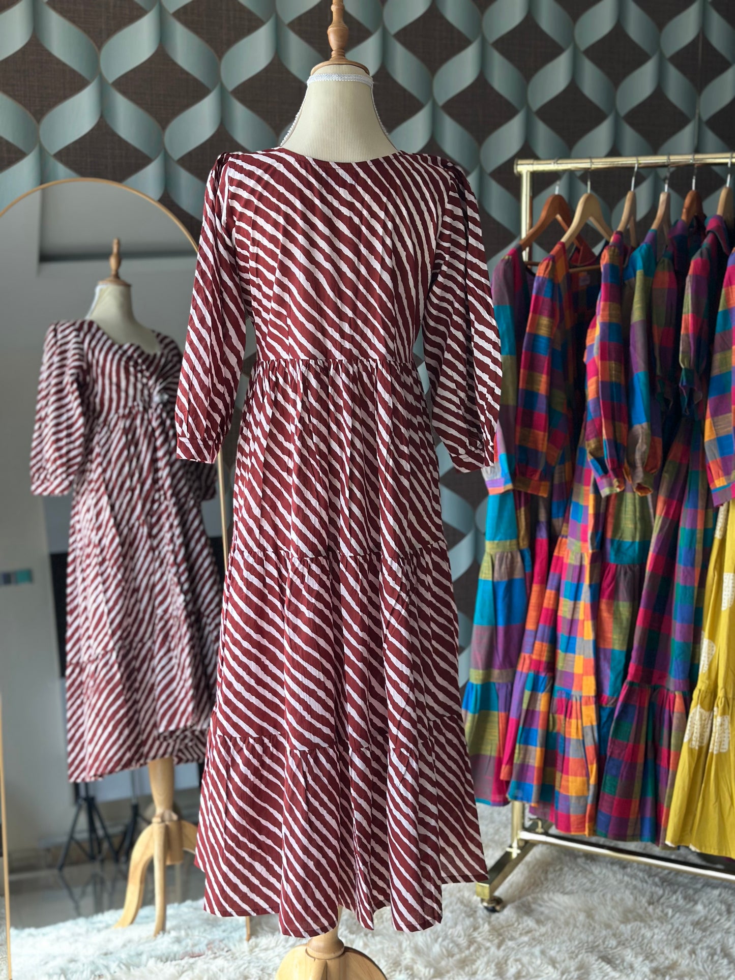 Brick Red Lehariya Midi Dress