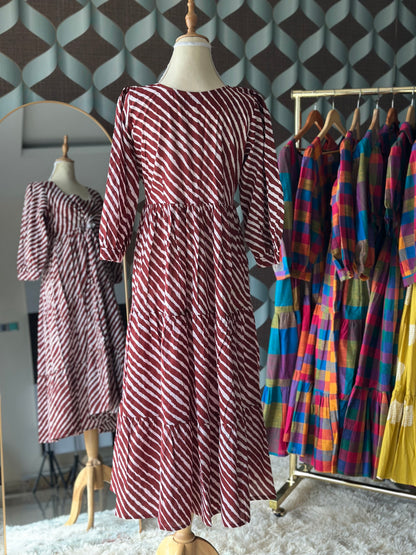 Brick Red Lehariya Midi Dress