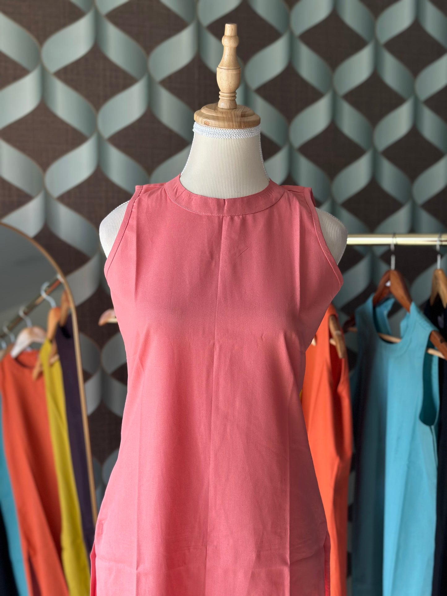 Pastel Peachy Pink Halter Cotton Kurta