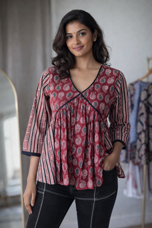 Red Kalamkari Short Top