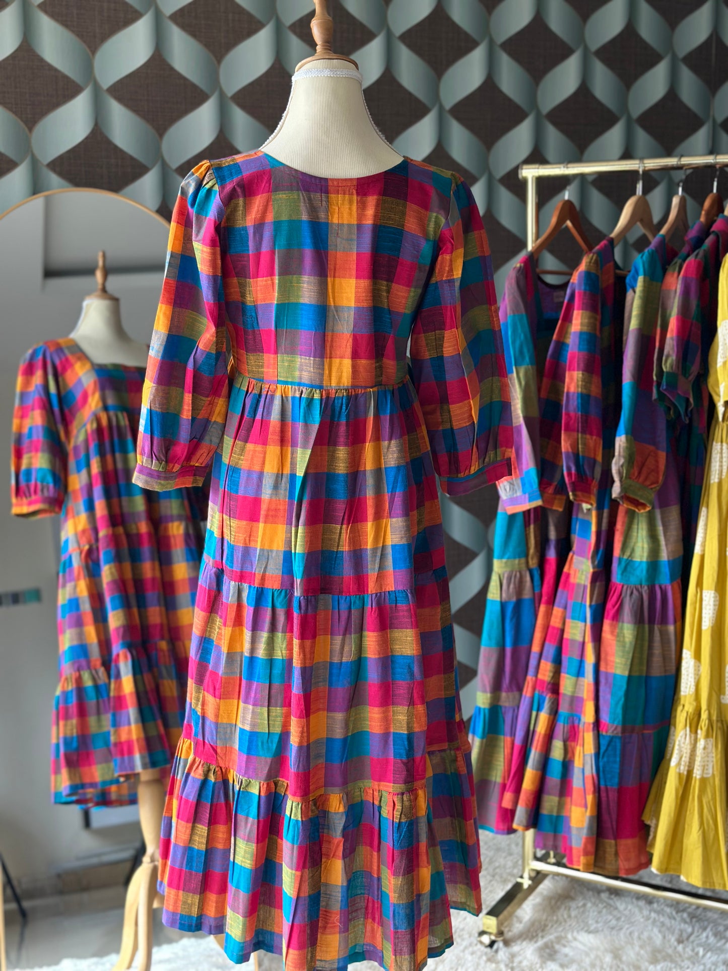 Varnam Madras Check Midi Dress