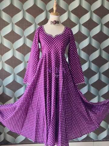 Purple Bhandini Cotton Anarkali