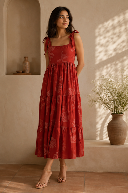 Terracotta Rose Strap Midi Dress