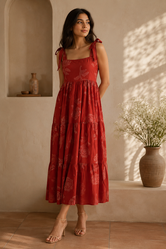 Terracotta Rose Strap Midi Dress