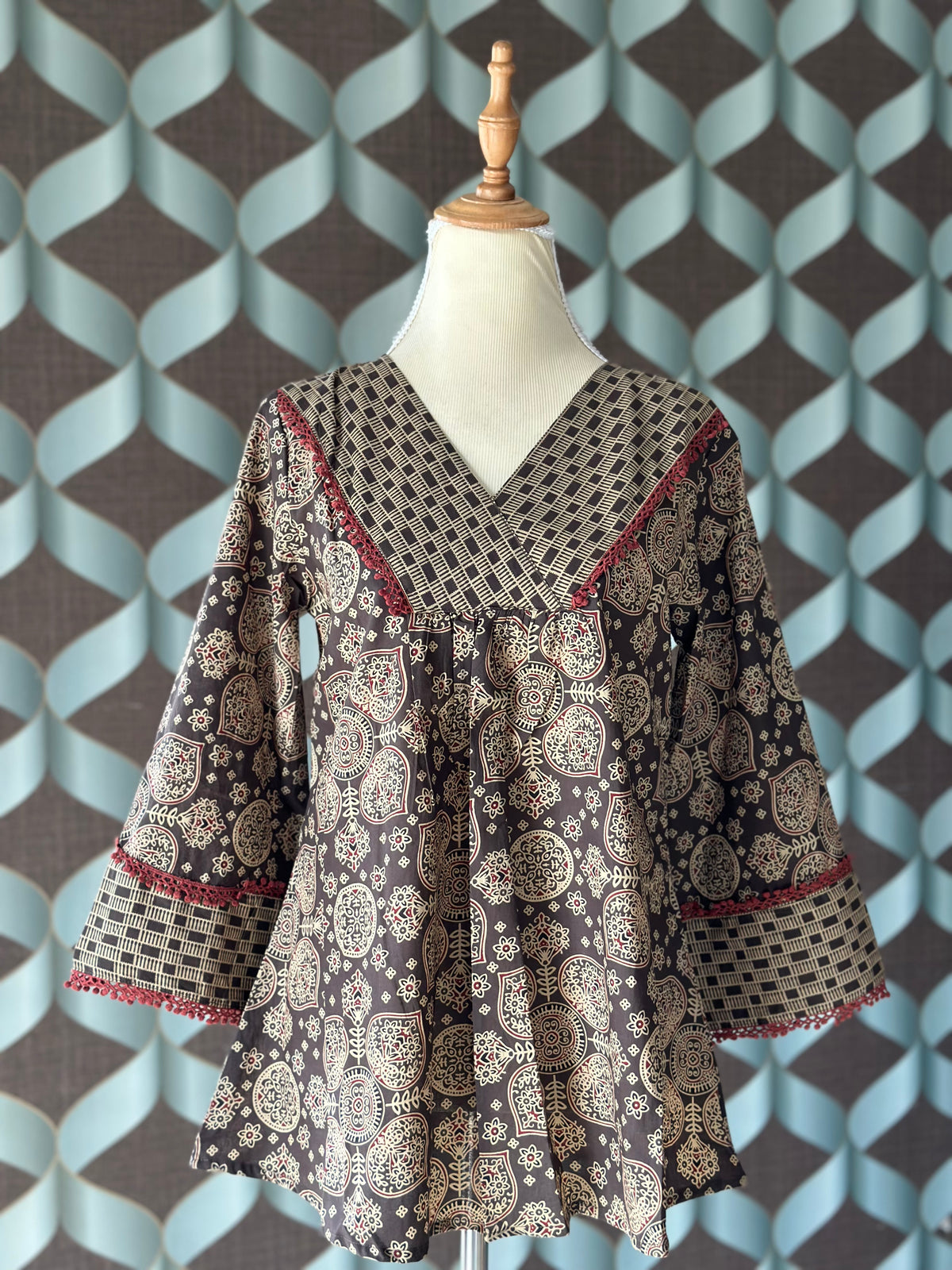 Dark Brown Floral Cotton Top