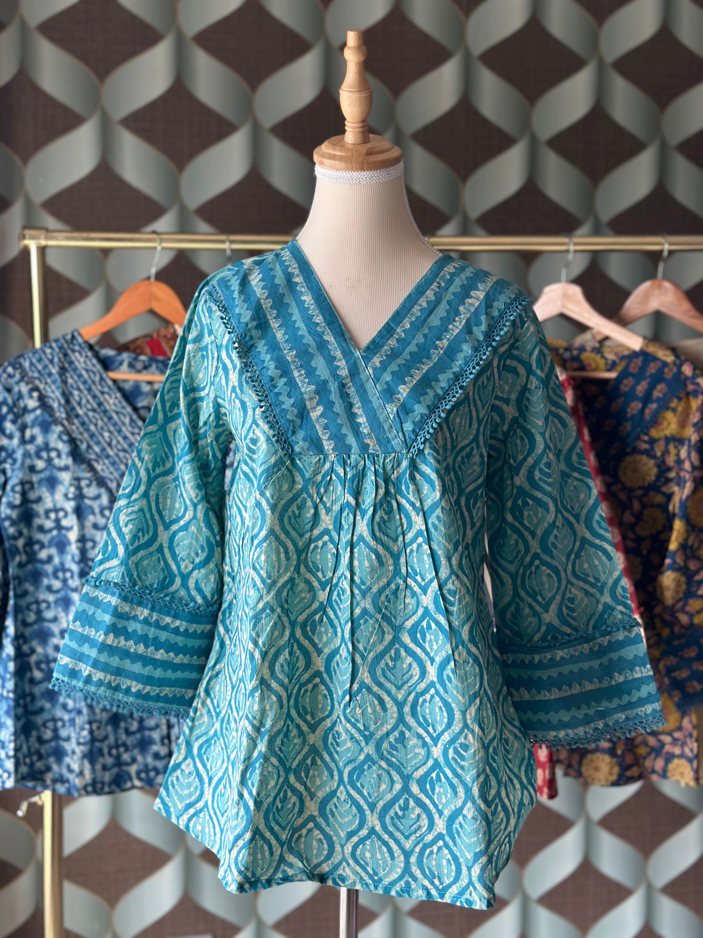 Turquoise Blue Cotton Short Top
