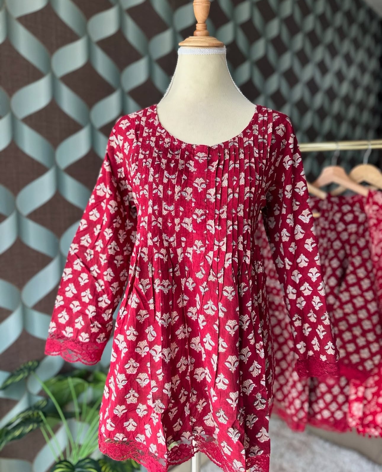 Maroon Floral Printed Cotton Peplum Top