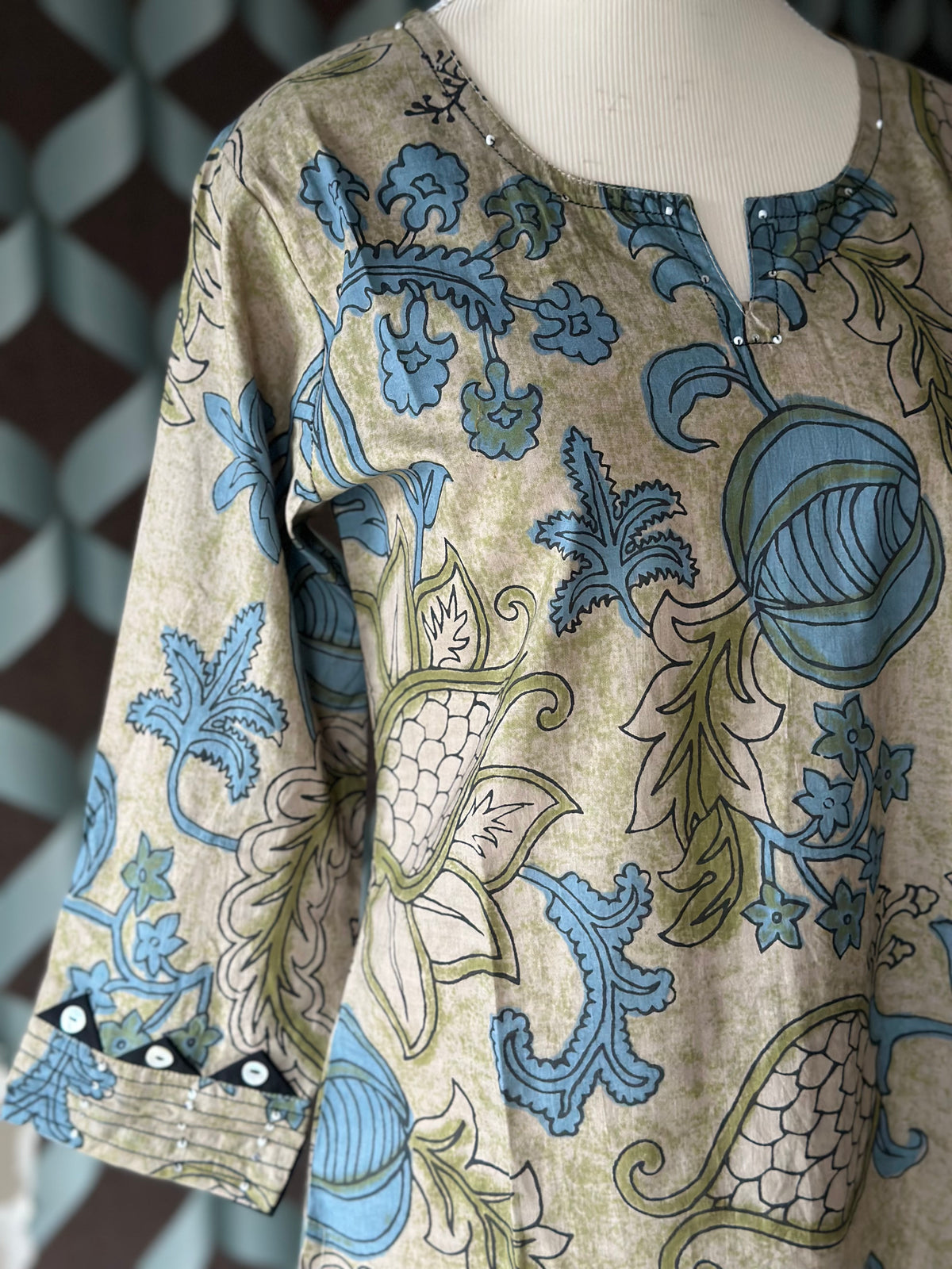 Olive Paisley Cotton Short Top