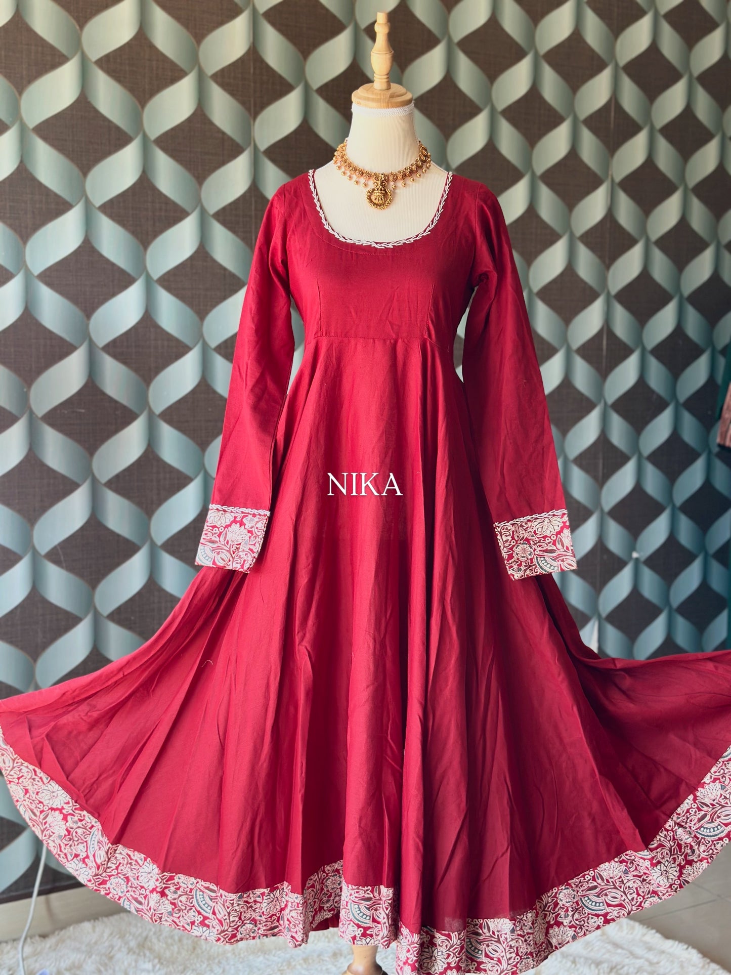 Kum Kum Red Cotton Anarkali