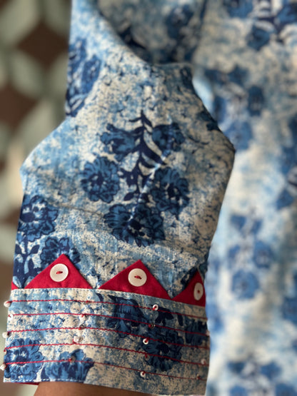 Blue Floral Cotton Short Top