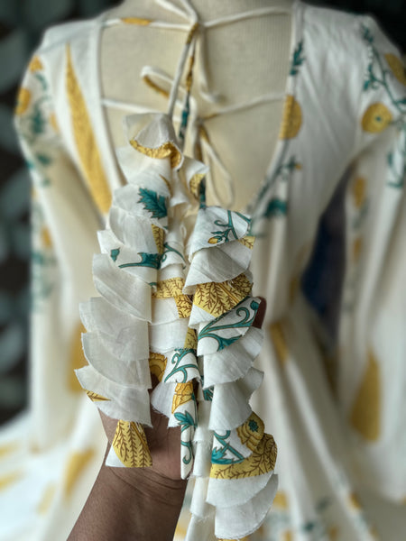 Mul Cotton Yellow&Cream Anarkali