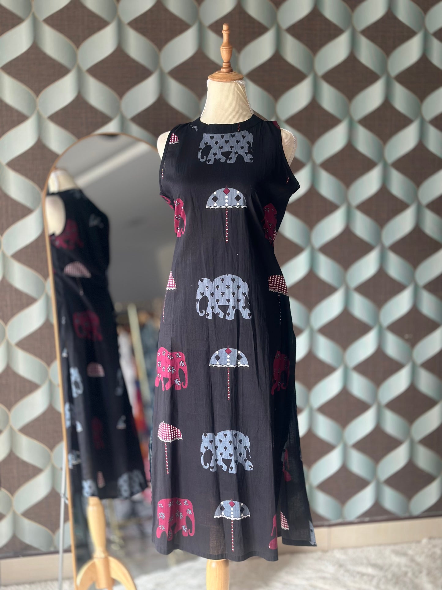 Black Elep Cotton Halter Neck