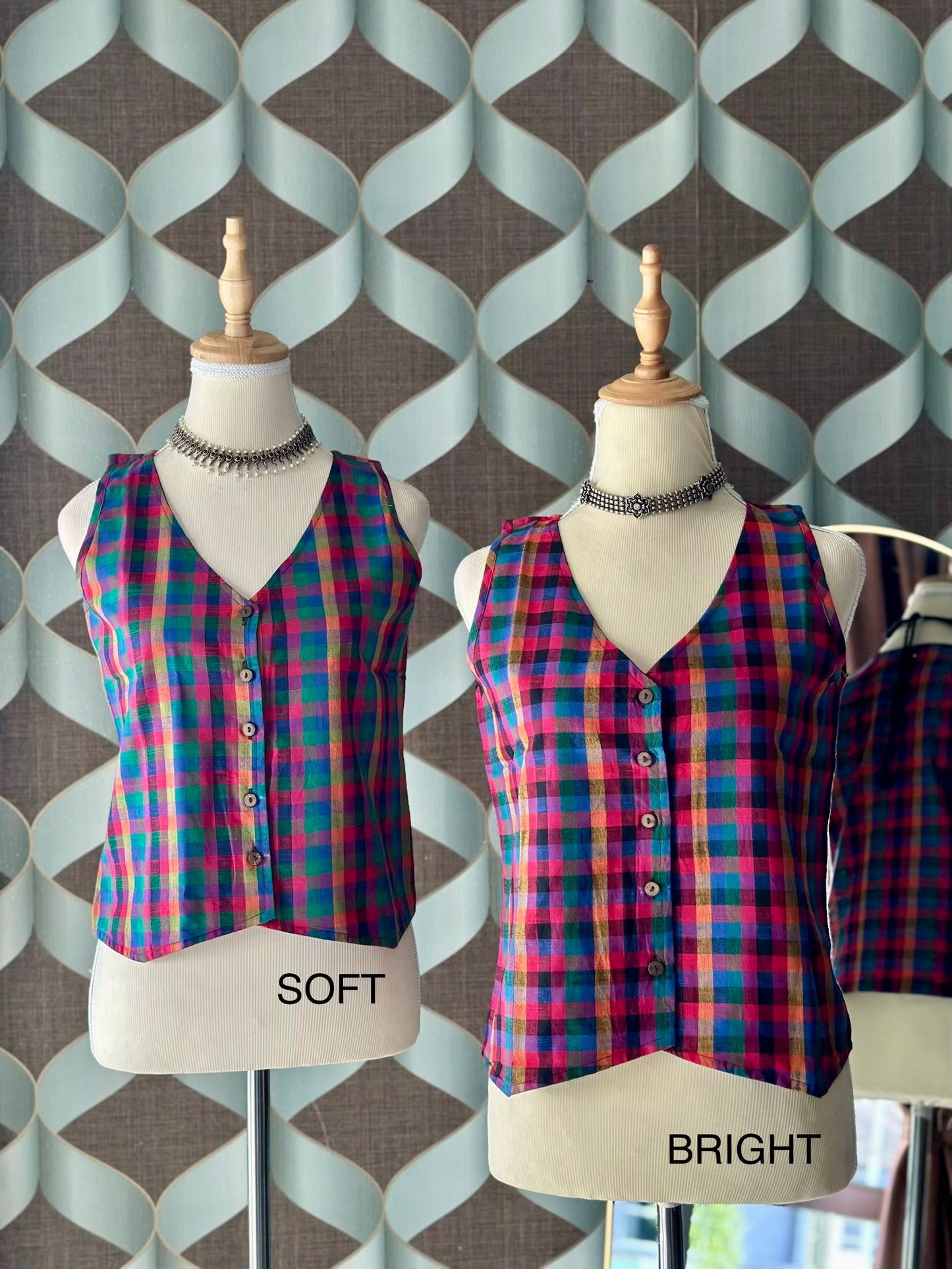 Bright Varnam Madras Check Waistcoat