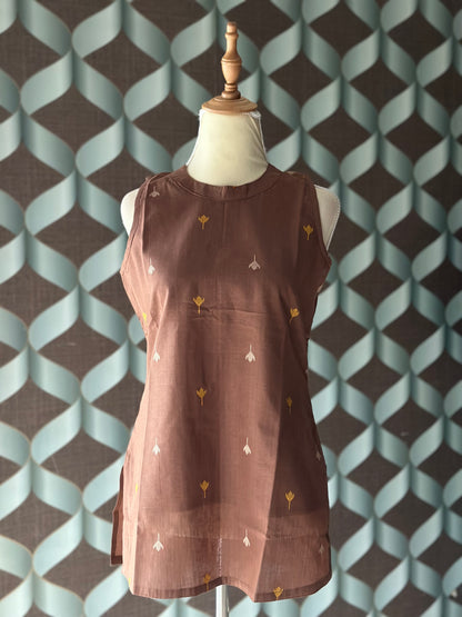 Chocolate Brown Halter Handloom Cotton Short Top