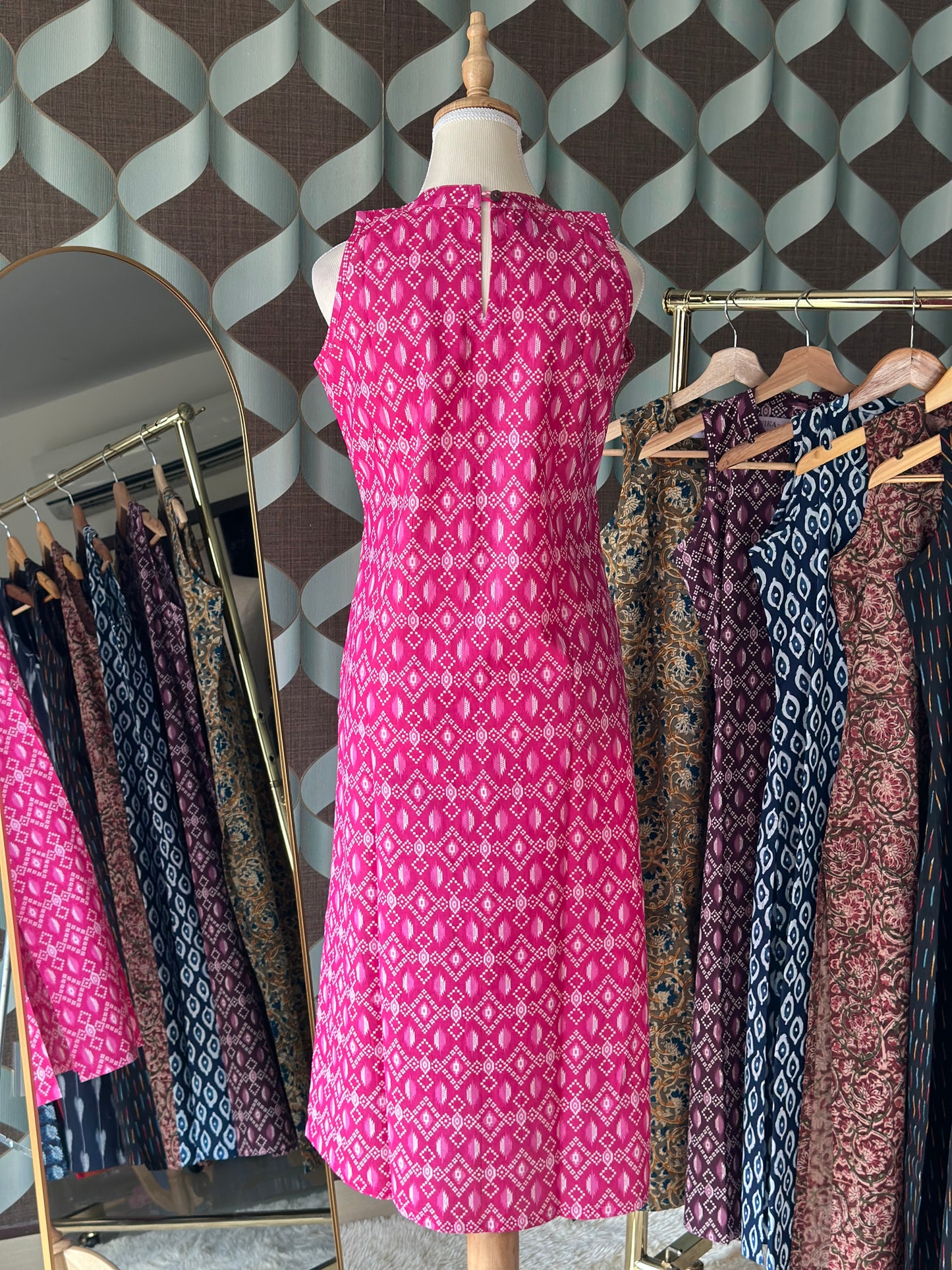 Blush & White Ikkat Halter Cotton Kurta