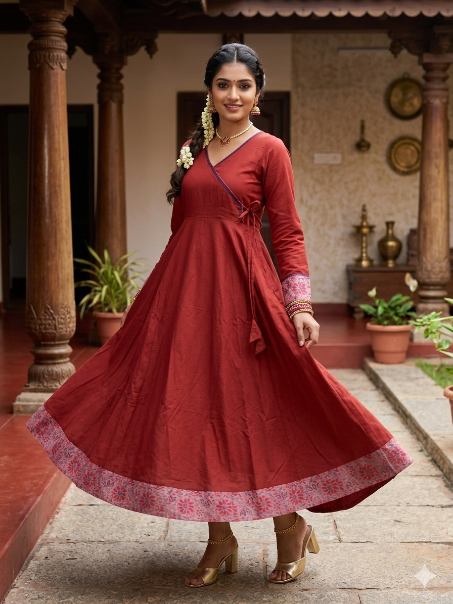 Burnt Orange Cotton Anarkali