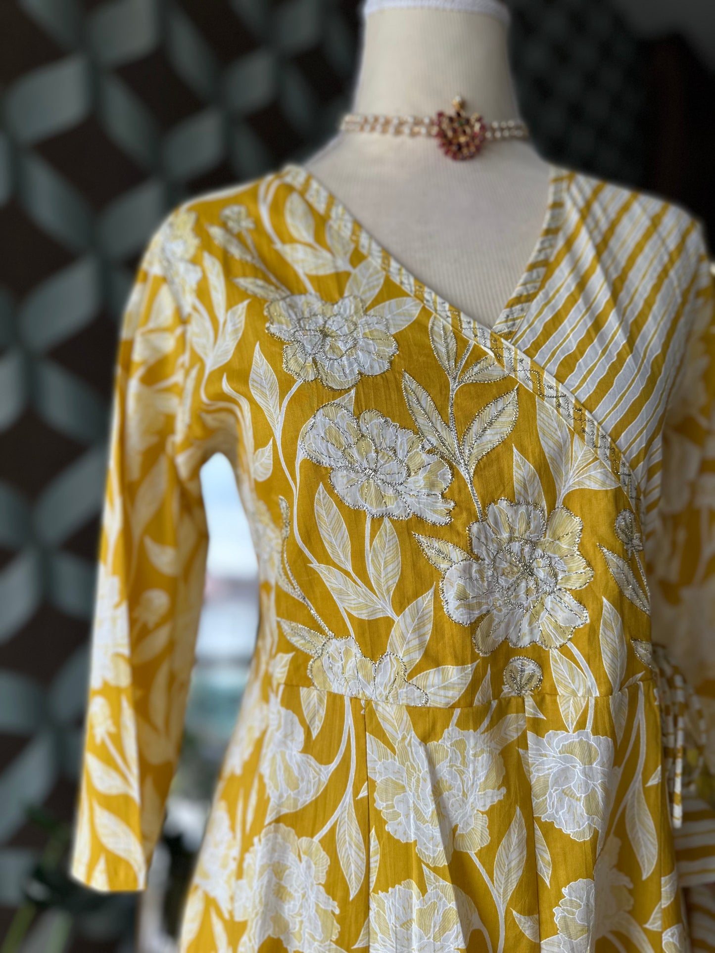 Lemon Yellow Cotton Anarkali Suit Set