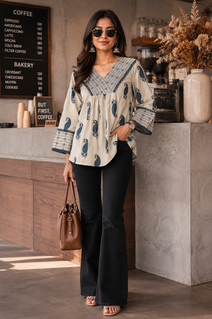 Ivory Paisley Cotton Short Top