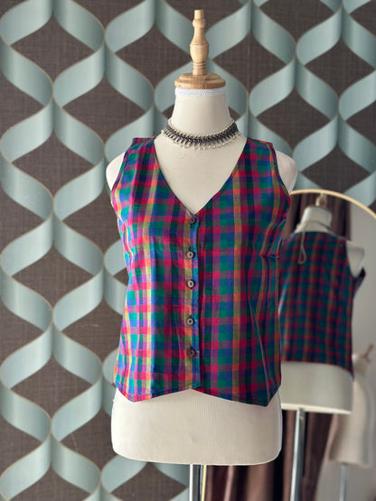 Soft Varnam Madras Check Waistcoat