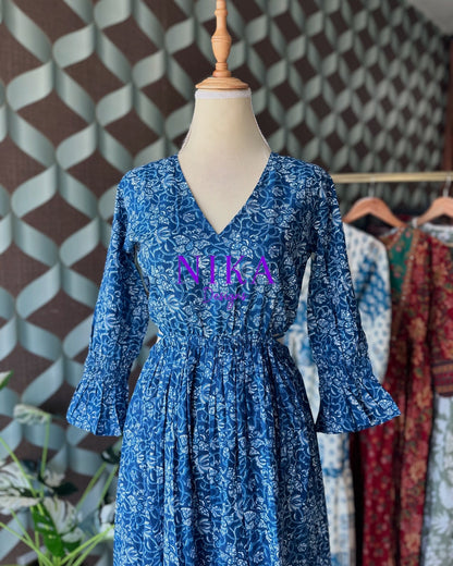 Cotton Indigo Blue cut-out waist dress
