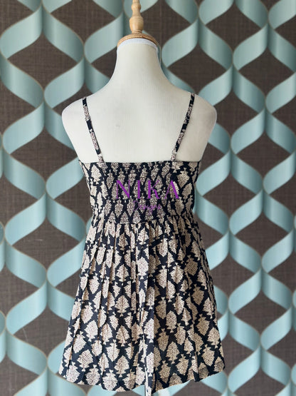 Black Printed Strap Smocked Top