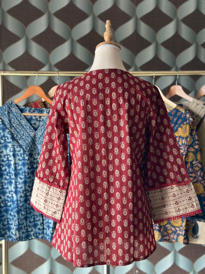 Maroon& Beige Cotton Top