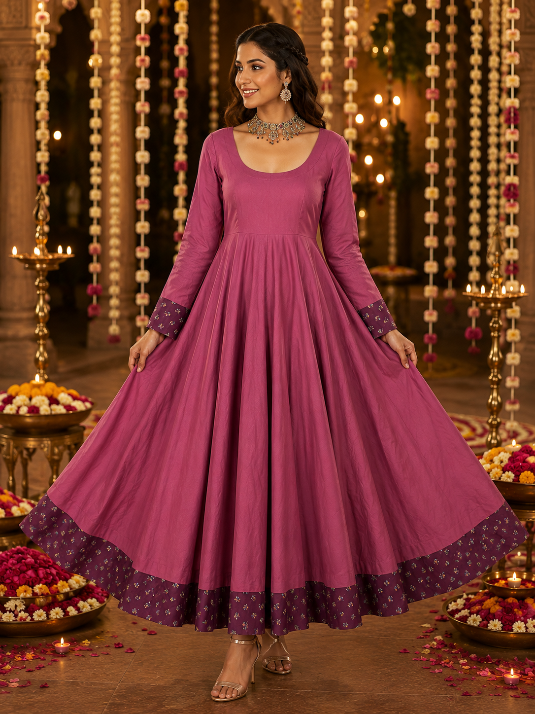 Mauve Pink Cotton Anarkali