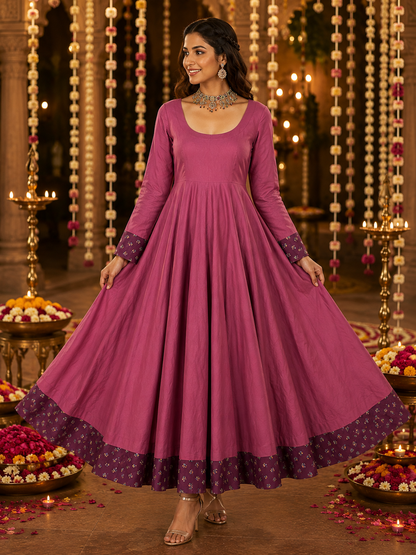 Mauve Pink Cotton Anarkali