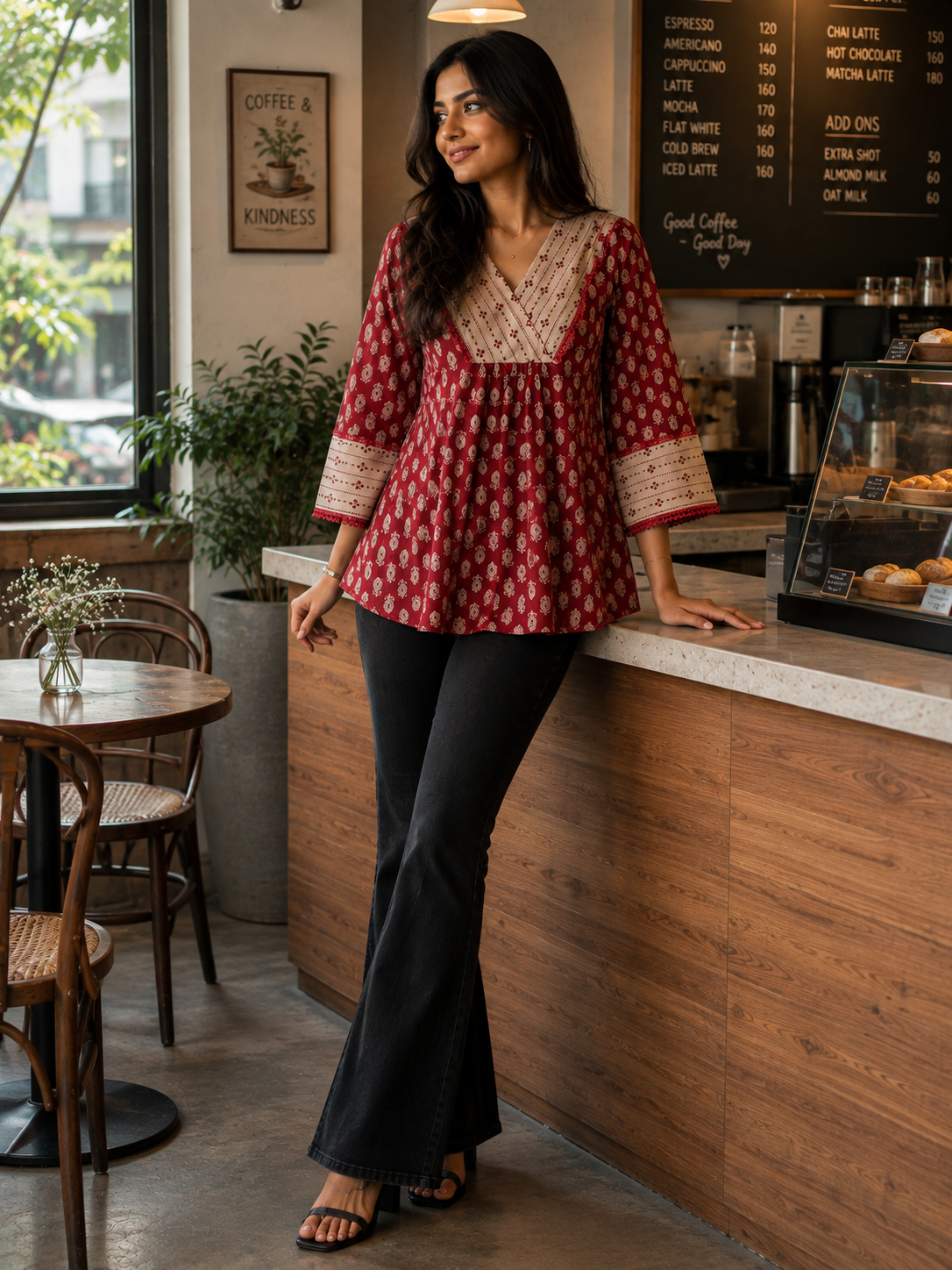 Maroon& Beige Cotton Top
