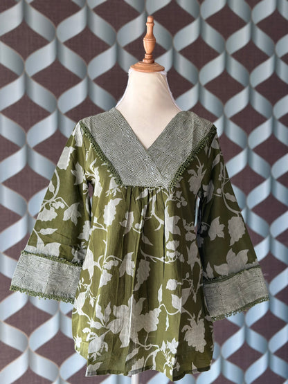 Green Floral Cotton Top