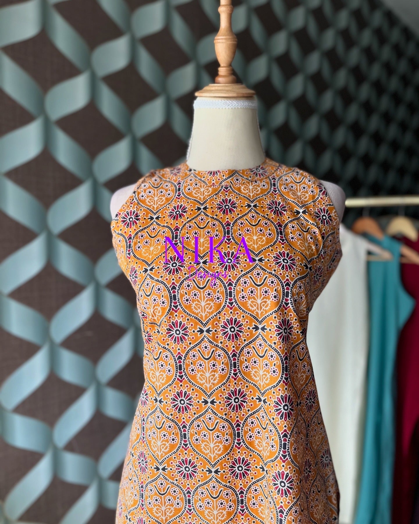 Mustard Yellow Ajrakh Halter Neck Top