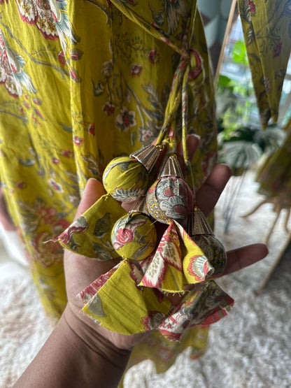 Yellow Floral Cotton Anarkali Suit Set
