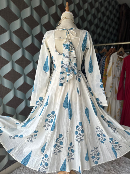 Mul Cotton Blue&Cream Anarkali