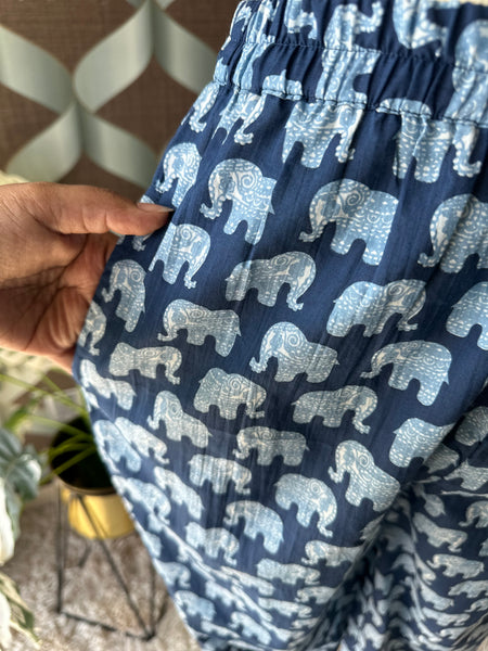 Indigo Blue Elephant Print