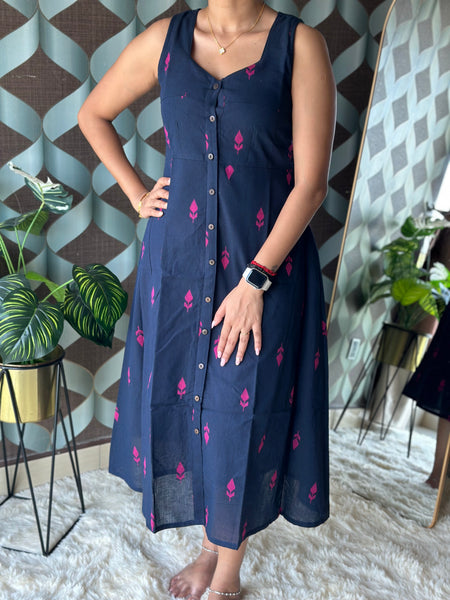 Varnika Navy Blue Handloom Dress