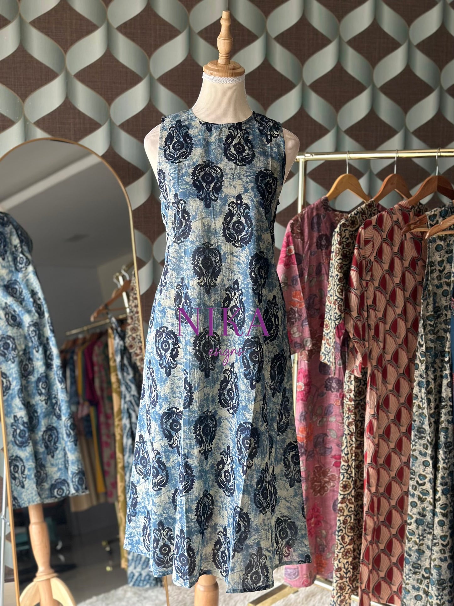 Indigo Blue Cotton Sleeveless Dress