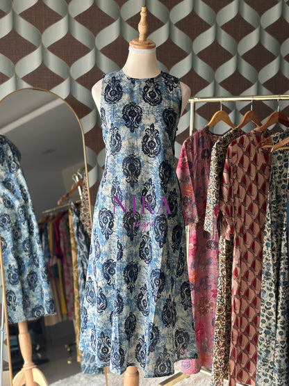 Indigo Blue Cotton Sleeveless Dress