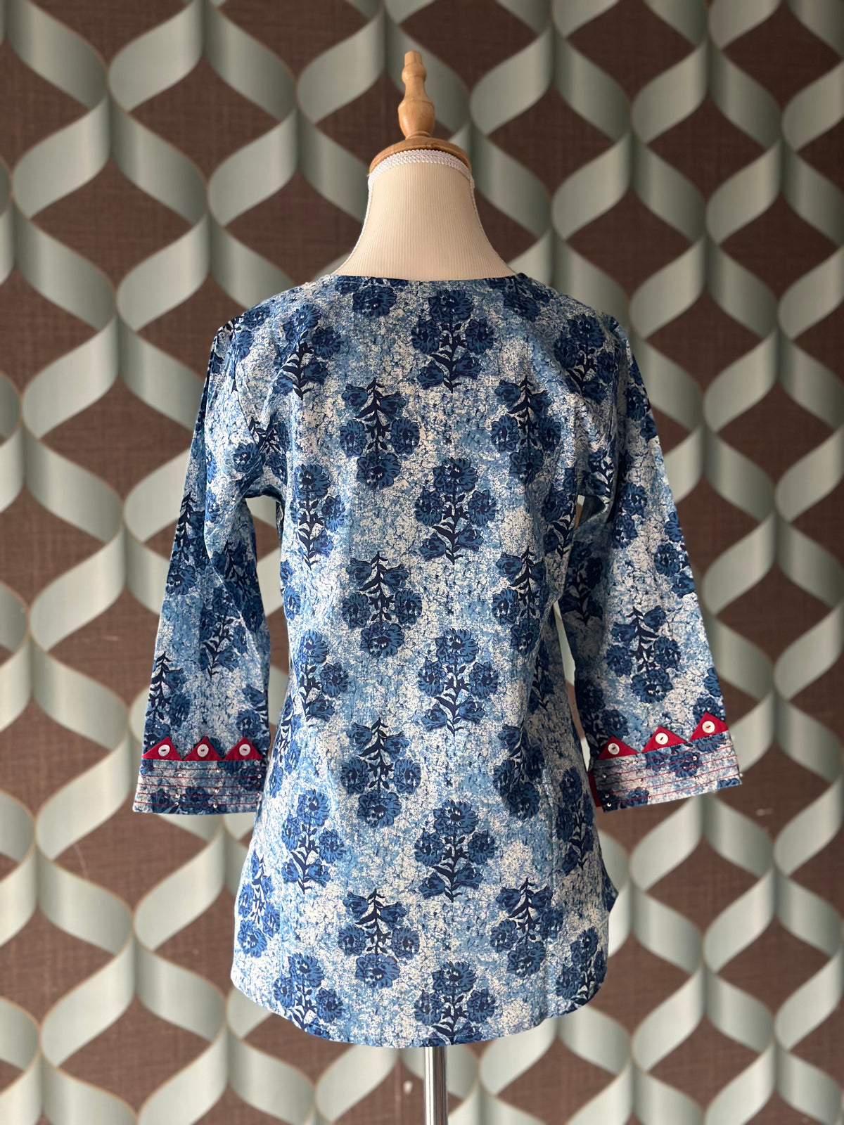 Blue Floral Cotton Short Top