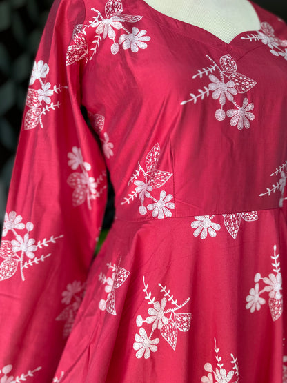Pink& White Floral Anarkali
