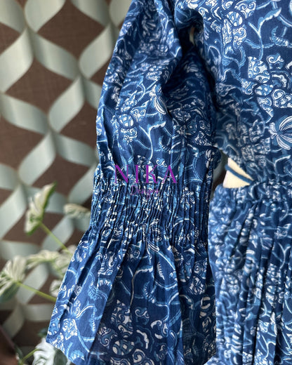 Cotton Indigo Blue cut-out waist dress
