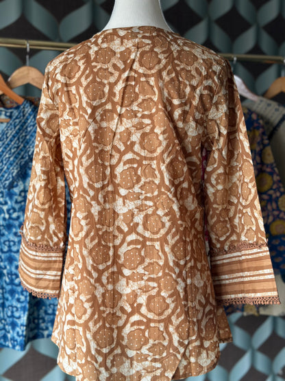 Caramel Floral Cotton Short Top