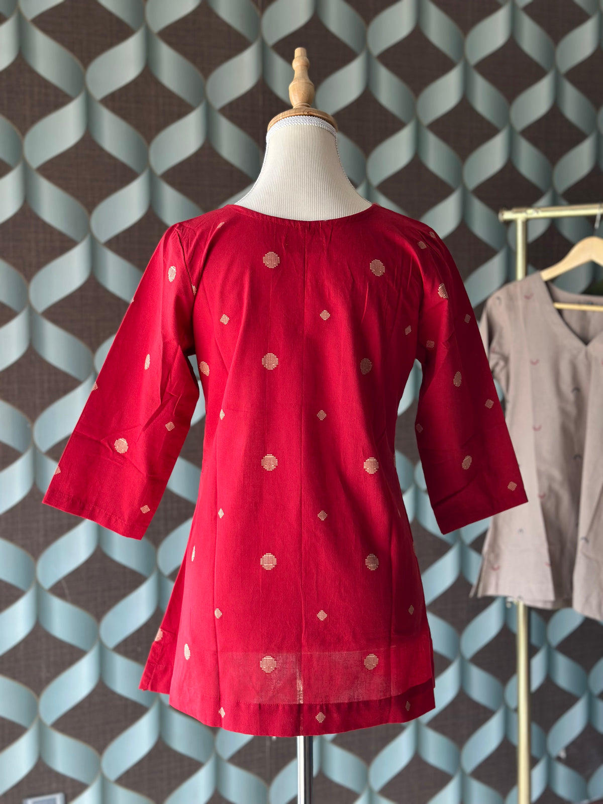 Ruby Red Handloom Cotton V-Neck Top