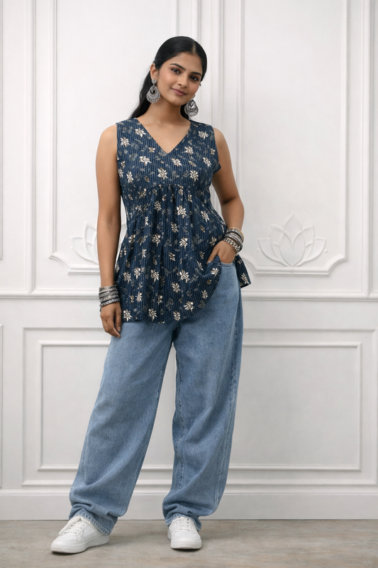 Dark Blue Floral Top
