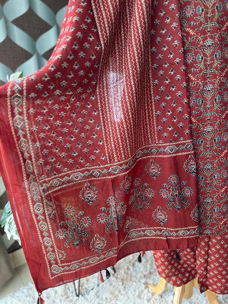 Red Maroon Cotton Suit Set