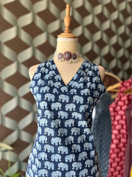 Indigo Blue Elephant Print
